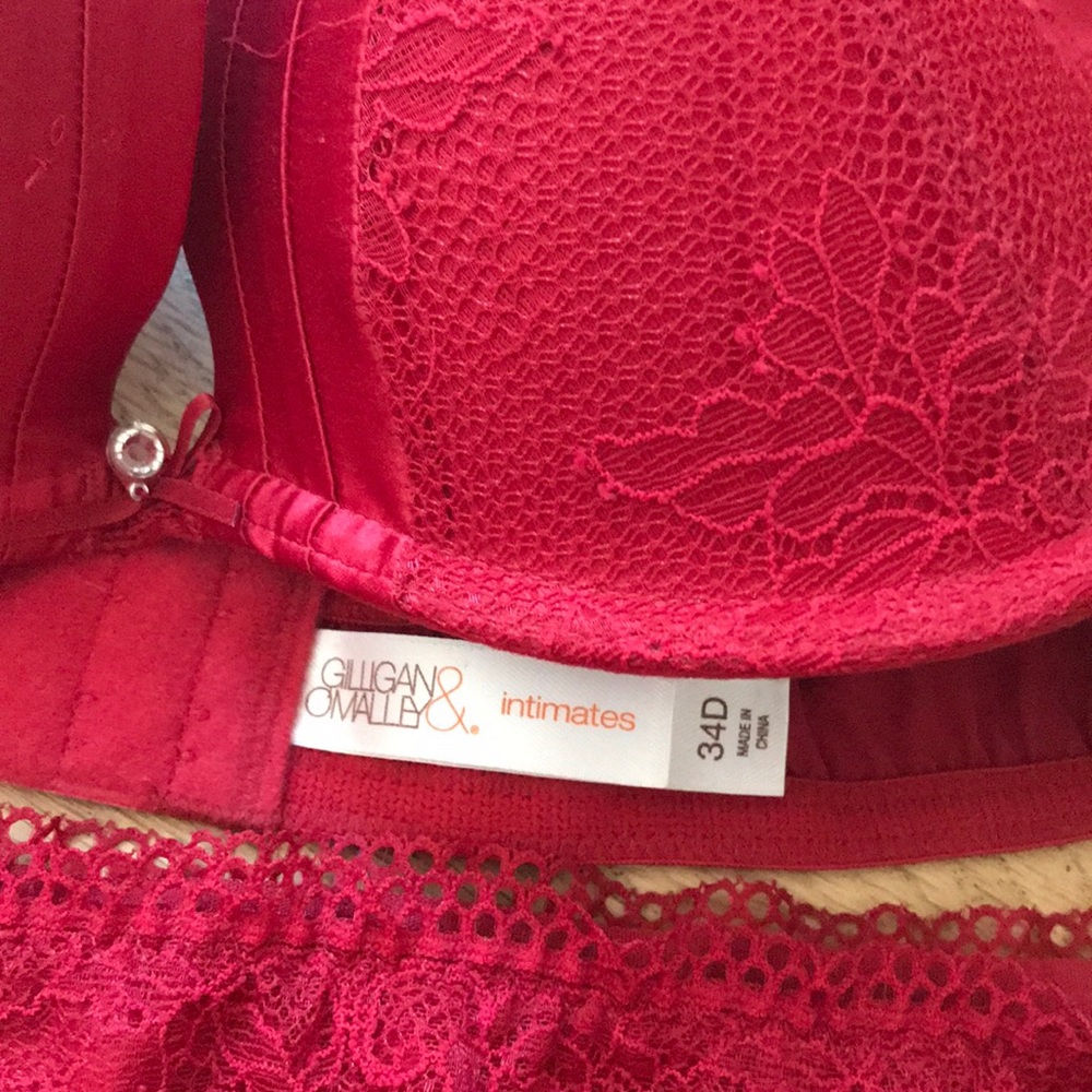 Never worn 34D bra and L garter set